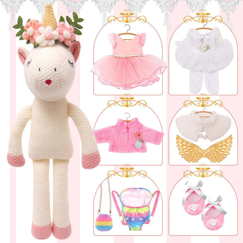 SUPERGFS 3 4 5 6 Unicorn Stuffed Animals Plush Ballerina Baby Doll with Doll Carrier Cloth Accessories Ballet Shoes