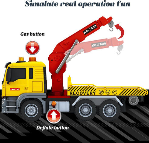 15 Inch Set 8-10 Friction Powered Large Tow Truck Toy with Lights & Sounds, Movable Crane Arm, Tow Mater Tilt Ramp