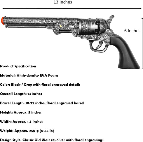 LALAPORT 13-Inch SMB-110 Decorative Western Classic Revolver Style, Body with Ornate Engravings, Suitable