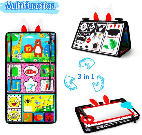 Tummy Time/Baby Mirror Toys, Black and White High Contrast Tabletop Mount Toys for Newborn Brain Development