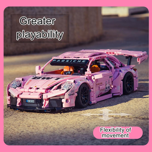 Pink Technic Super Sports Car Building Block Model, 1288pcs, 1:14, Adult Collector Car Model
