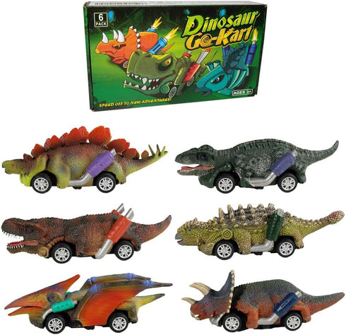 DINOBROS Dinosaur Toy Pull Back Cars, 6 Pack, Dino Toys for 3 Year Old Boys and Girls