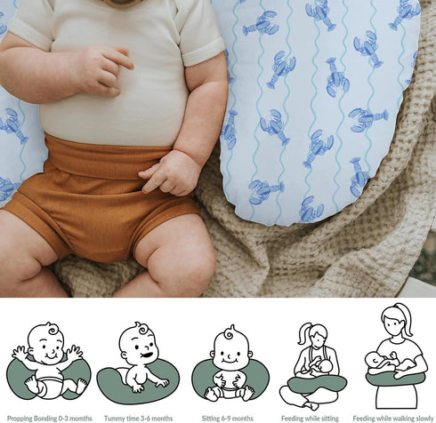 Summer Blue Lobster Bows Stripe Baby Nursing Pillow Covers for Boy Girl Lobsters Sea Ocean Stripes Nursing Slipcover