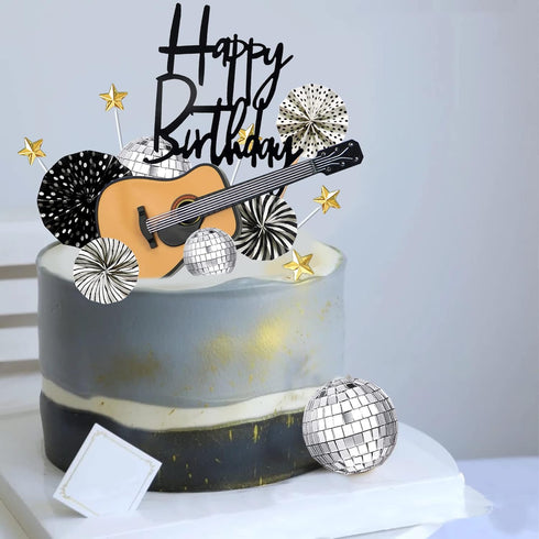 BANBALLON 15 PCS Guitar Cake Toppers Music Theme Birthday Cake Decorations for Musical Theme Parties