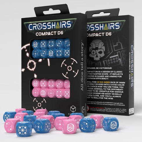 Crosshairs Compact D6: Blue & Pink by Q-Workshop, Dice for RPG Board Games, Ages 14+