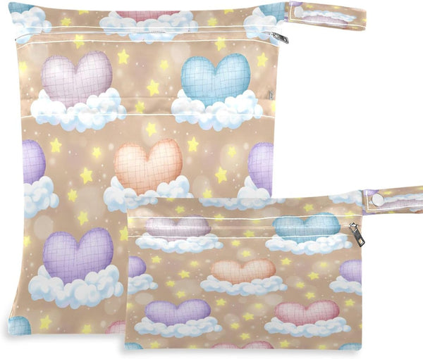 Burbuja Heart in Cloud Wet Dry Bags for Baby Cloth Diaper 2 Pack,