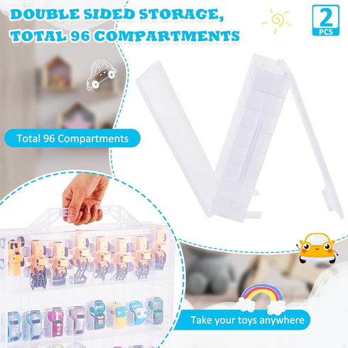 2 Pack Toy Storage Container and Organizer Case with 48 Compartments, Small Toy Organizer Cars Carrying Case Compatible