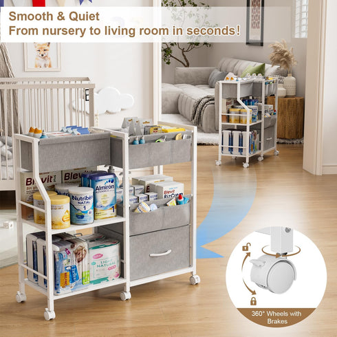 Novvia 3 Baby Diaper Caddy Organizer and Storage, Tier Rolling Cart with Dividers and Drawers, Mobile Utility Cart
