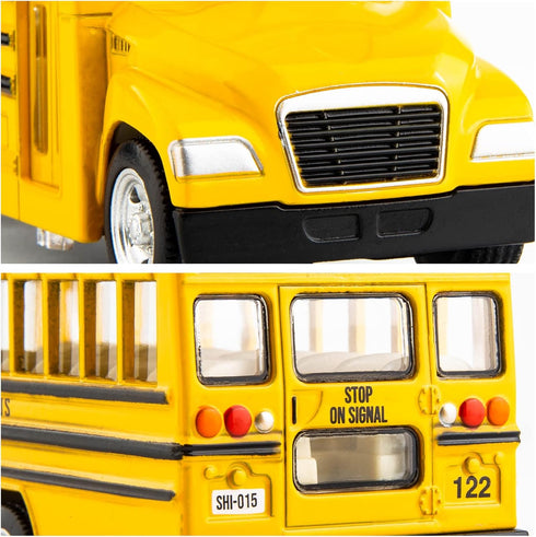 BDTCTK Diecast Yellow School Bus Toy Cars, 5 Inch Pull Back Car with Opening Doors for Kids