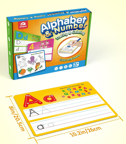 36pcs 3 4 5 Coogam Handwriting Drawing Practice Cards, Alphabet Number Painting Coloring with Pens, Double Sided Write