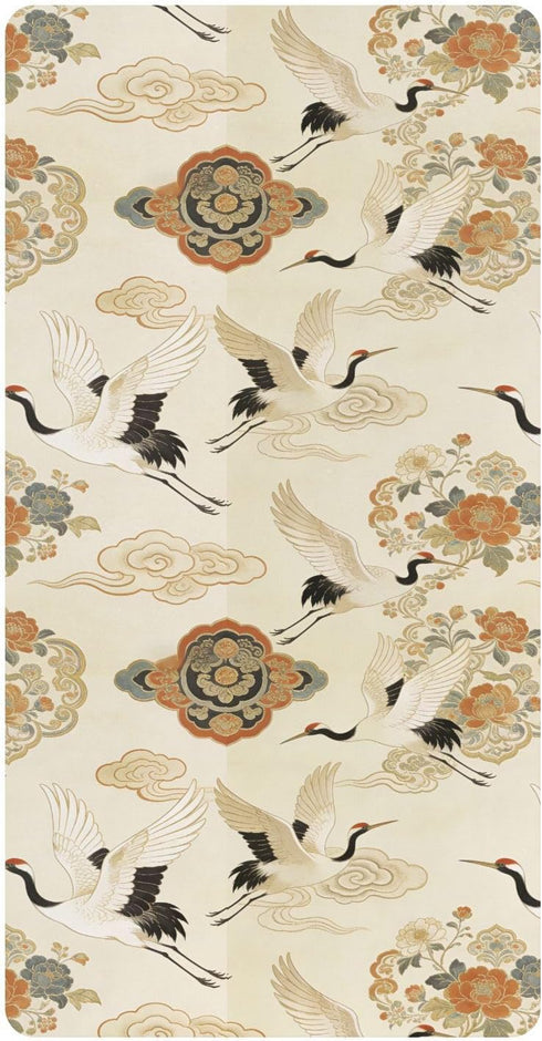 decor gift Japanese Cloud Flower Crane Beige Baby Crib Sheets for Boys Girls Cotton