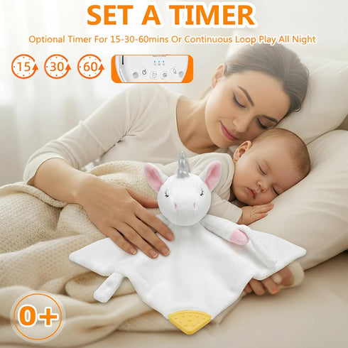 4-in-1 BEREST Unicorn Baby Sleep Soother Sound Machine with Heartbeat & White Noise|Security Blanket & Pacifier