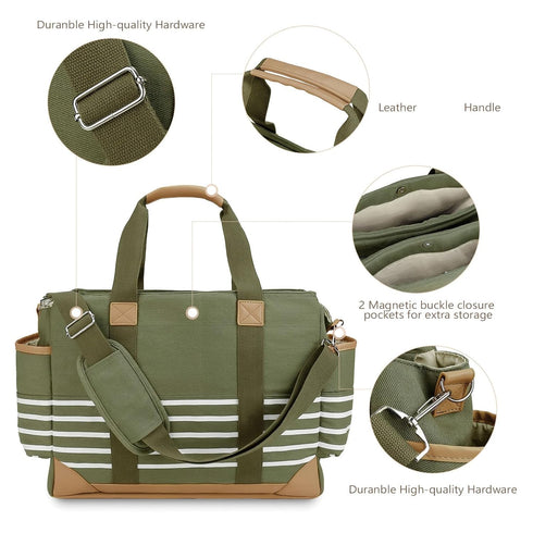 WTWU Large Capacity Sturdy Canvas Mom Bag Ergonomic Handle Strollers Hook for Traveling Parents and Caring Essential