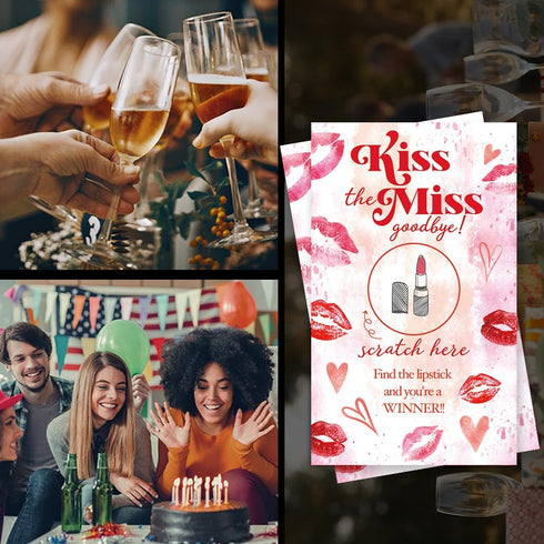 50 Pack Kiss The Miss Goodbye Scratch Off Game - Lipstick Scratch Cards for Bachelor Party and Bridal Shower