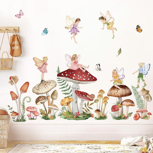 wondever Woodland Mushroom Wall Decals Fairy Butterfly Forest Peel and Stick Wall