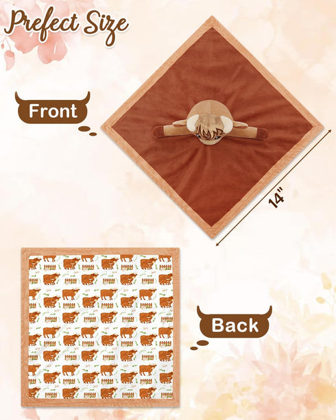 Highland Cow Baby Girl Security Blanket-Floral Highland Cow lovey-Baby nursery stuff-Gfit for Newborn Girl Baby shower by Gicoherero