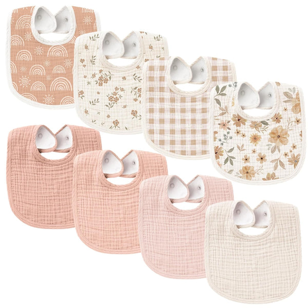 Konssy Muslin Baby Bibs 8 Pack Baby Bandana Drool Bibs Cotton for