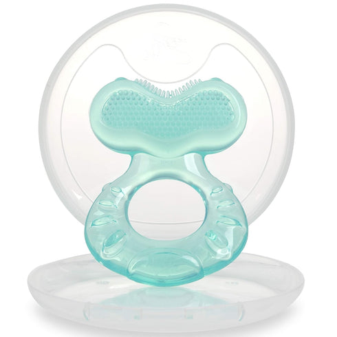 (Pack 1) Nuby Silicone Teethe-EEZ Teether with Bristles, Includes Hygienic Case, Aqua