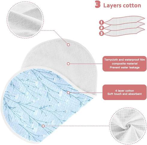 decor gift 4 Pack 22x11in Cotton Burp Cloths Muslin Easy Care Wildflower Pastel Blue Baby spit up Rags for Babies boy
