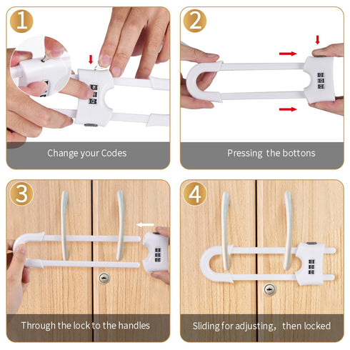 4 Pack U-Shaped Sliding Cabinet Locks, Adjustable Baby Proof Clips for Home Cabinets and Doors