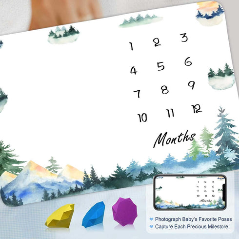 Forest Milestone Blanket Mountain Tree Baby Blanket Newborn Gift Memento Soft Swaddle Portable Crawl Pad 48x40inch by FHZON