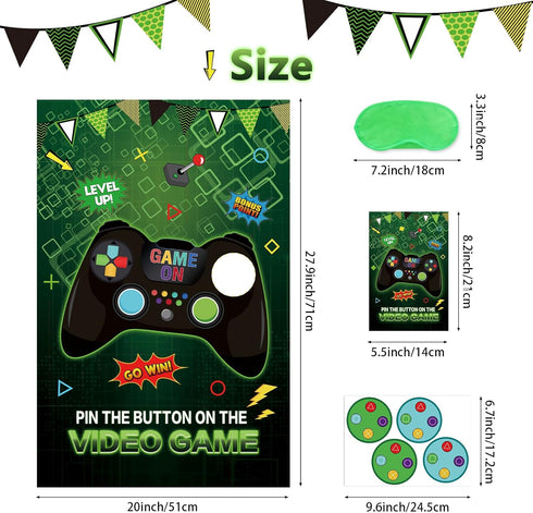 Pin the Button on the Video Game with 32PCS Stickers - Party Favors Poster for Kids