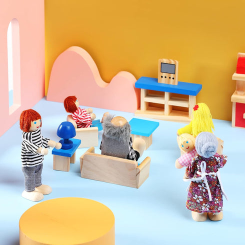 Sumind Wooden Dollhouse Furniture Set - 23 Pcs with 8 Pcs Doll House People Figures