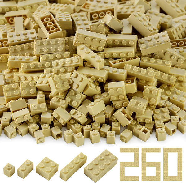 Feleph 260 Pieces Tan Bulk Bricks, Classic Building Creative Play Blocks Set Compatible with Major Brick Brands