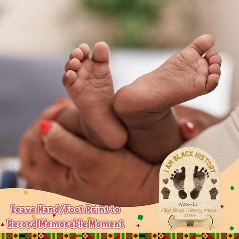 3D R HORSE Baby's First Black History Month Footprint or Handprint Art Sign Craft, I am Black History DIY Wooden