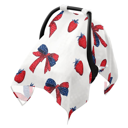 Mazeann 4th July Strawberry Bows Car Seat Cover Baby Breathable Soft Infant Carseat