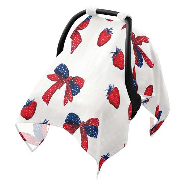 Mazeann 4th July Strawberry Bows Car Seat Cover Baby Breathable Soft Infant Carseat