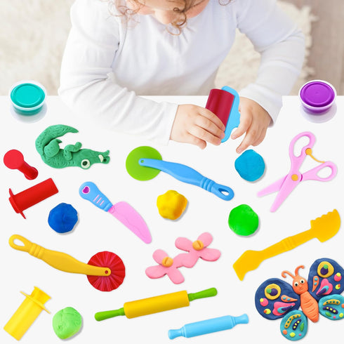 10 Dough Tools Piece Plastic Dough Tools for Kids with Rollers, Rolling Pins, Scissors