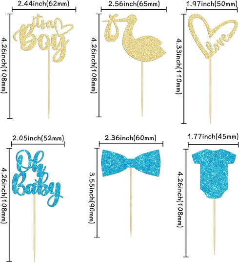 Gyufise 36 Pack Oh Baby Cupcake Toppers, It's a Boy Glitter Cake Picks for Baby Shower & Birthday Party Supplies