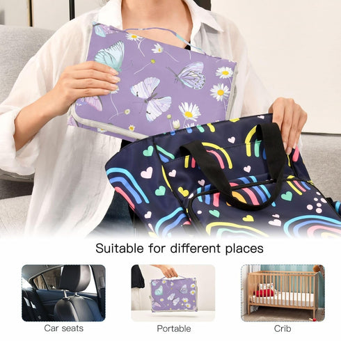 Portable Changing Pad for Baby - Butterfly Purple Waterproof Diaper Changing Mat Travel Changing Pad with Built