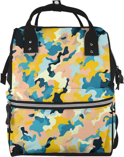 OUSIKA Bright Colors and Yellow Camouflage Print Diaper Bag Multifunction Laptop Backpack Travel
