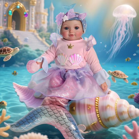 15-Inch 3+ BABESIDE Mermaid Baby Doll Girl, Realistic Soft Baby Dolls with Shiny Mermaid Tail & Accessories, Cute