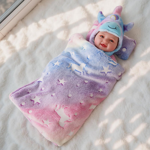 2 Set 12-17 Inch Set, BABESIDE Pcs Reborn Baby Doll Bedding for Dolls, Cute Animal & Star Pattern Doll Blanket