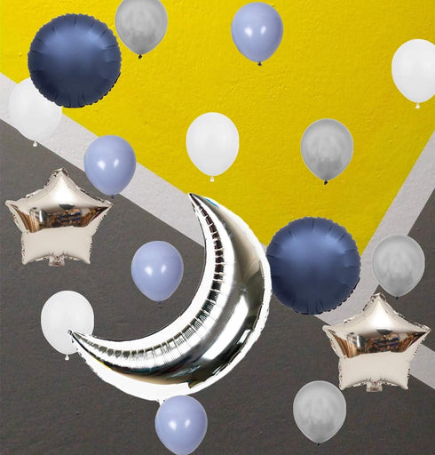InBy 20pcs Silver Moon Balloon Party Decoration Kit, 36" Moon, 18" Star Foil Mylar, 12" Latex Balloons for Baby Shower