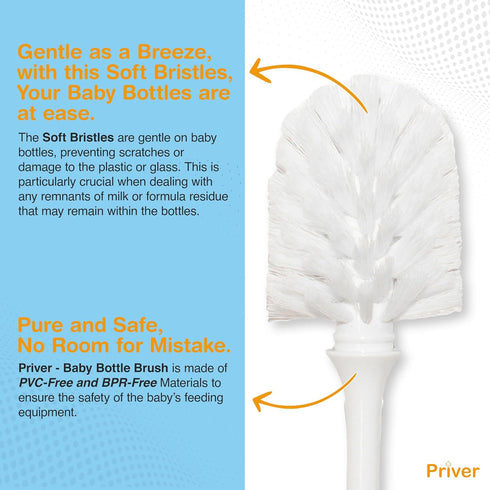 Baby Bottle Brush 2 Pack Set, Essentials Bottle Cleaner with Long Handle & Versatile Brushes for Cleaning