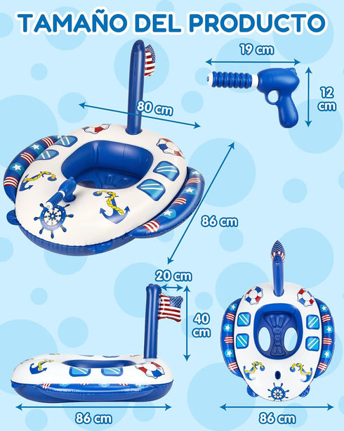Swimming 26 Inch 3-8, Summer Inflatable Pool Floats Kids - Pool Floaties Pool Navy Model with Corded Water Gun for Boys