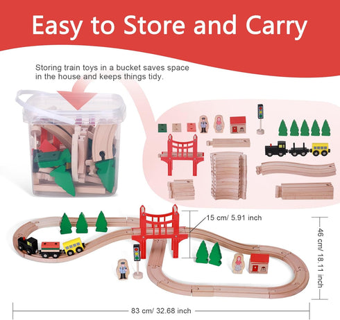Set, 39Pcs Set Wooden Train Track Toddler Railway Bridge Toy Train with Magnetic Trains, Birthday Gift Ideas for Kids