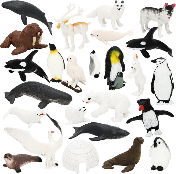 ONEST 25 Pieces Mini Arctic Animals Figurines Set, Polar Animal Toys for Kids Birthday Gift