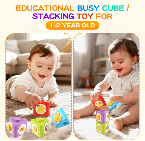 1 12-in-1 1-2, Montessori Activity Cube & Busy Board for Year Old - Travel Toys for Airplane & Car, Educational