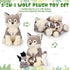 Honoson 5 Pcs Wolf Plush Set - 14 Inch Mommy Wolf Stuffed Animal with 4 Cute Baby Wolves, Soft Plushie Gift