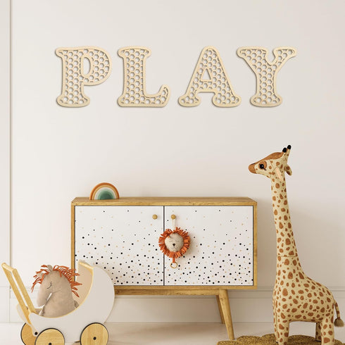 RattanView 12 Set Playroom Decor in Wooden Rattan Letters Playroom Sign Decor Boho Wall Signs Play Wooden Rattan