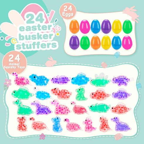 24 Pack Budbof Easter Egg Fillers with Stress Balls, Fidget Toys Squeeze Balls for Kids - Easter Basket Stuffers