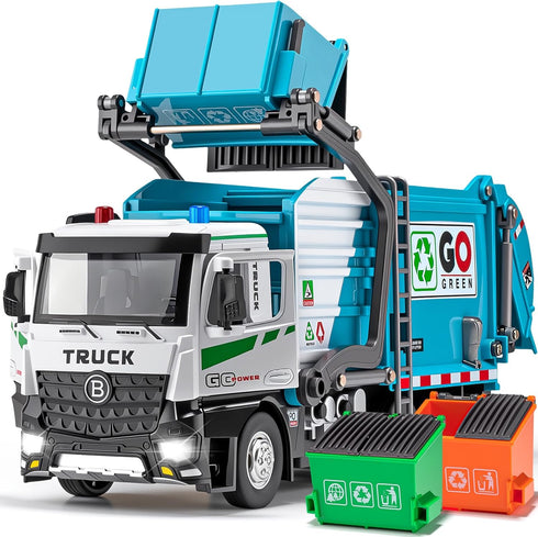 HAPYAD AUTO-Lift Function Garbage Truck Toys Metal Cab, Trash Truck Toy Set