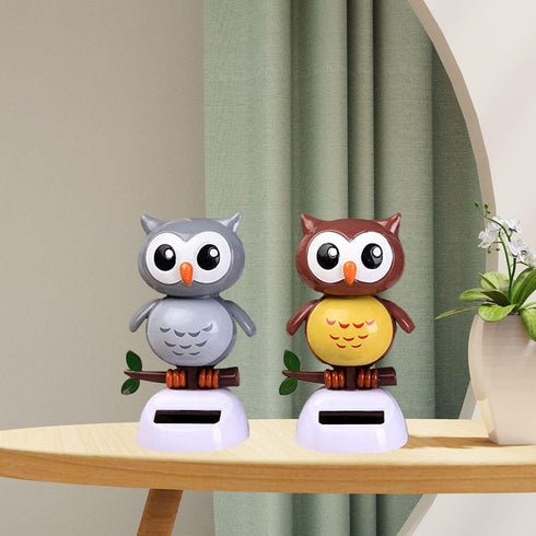 Solar Powered Dancing Owl Figure, Cute Shaking Head Animal for Car Dashboard Decoration (B-Brown)