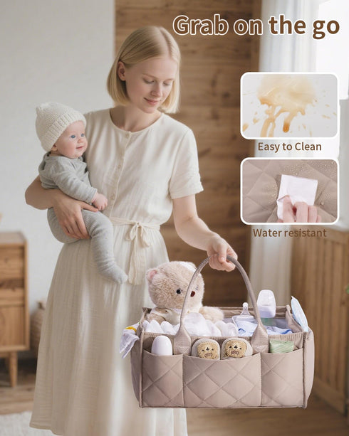 CEI-CEI Baby Diaper Caddy Organizer with Handle, Large Portable Nursery Storage Basket for Newborn Essentials, Changing
