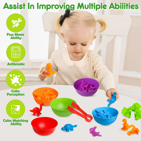 Counting Dinosaur Toys Matching Games with Sorting Bowls, Sorting Toys for Toddlers, Preschool Learning Activities for